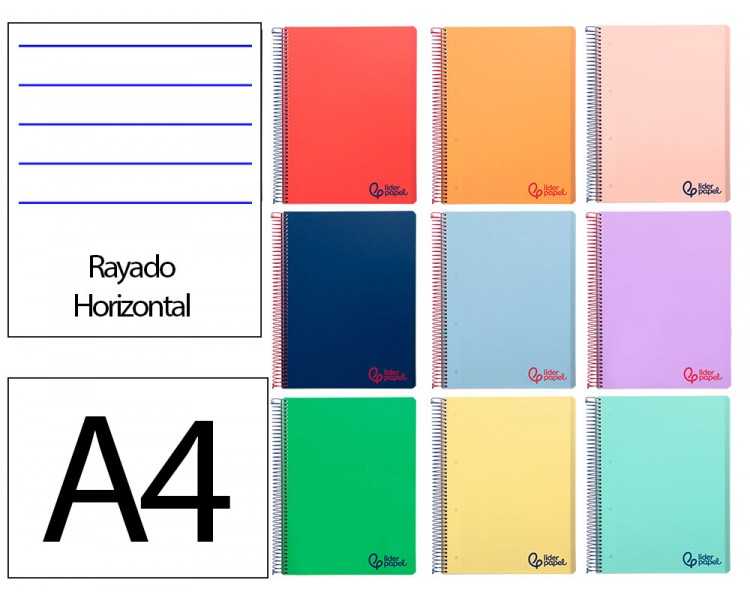 Cuaderno espiral liderpapel a4 micro wonder tapa plastico 120h 90 gr horizontal 5 bandas 4 taladros colores