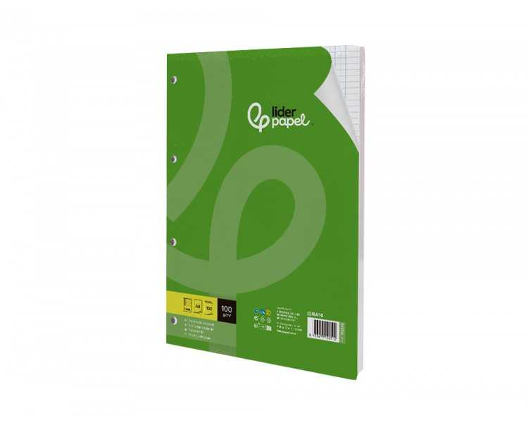 Recambio liderpapel a4 100 hojas 100g/m2 cuadro 5 mm con margen 4 taladros