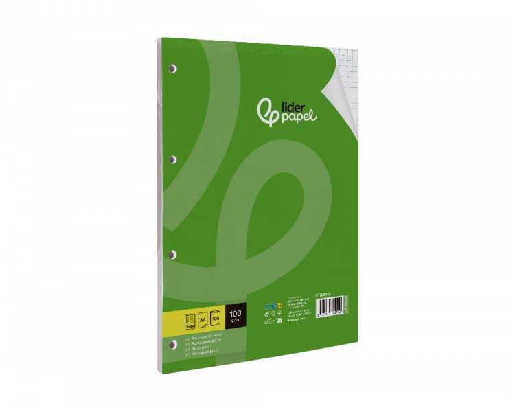 Recambio liderpapel a4 100 hojas 100g/m2 cuadro 5 mm con margen 4 taladros