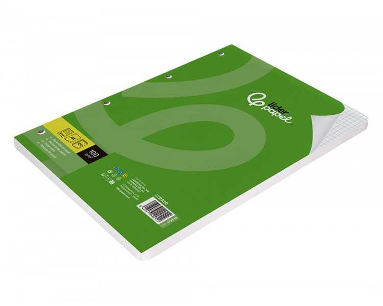 Recambio liderpapel a4 100 hojas 100g/m2 cuadro 5 mm con margen 4 taladros