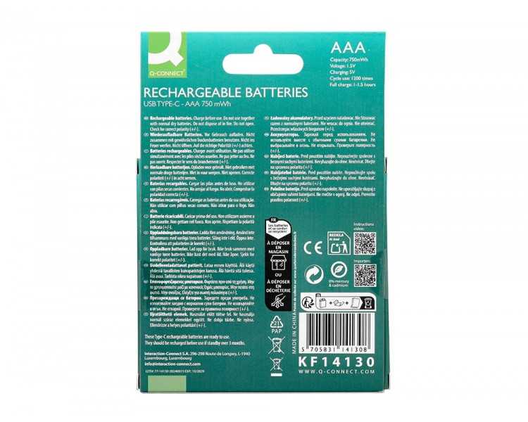 Pila q-connect aaa recargable por usb-c blister de 4 unidades