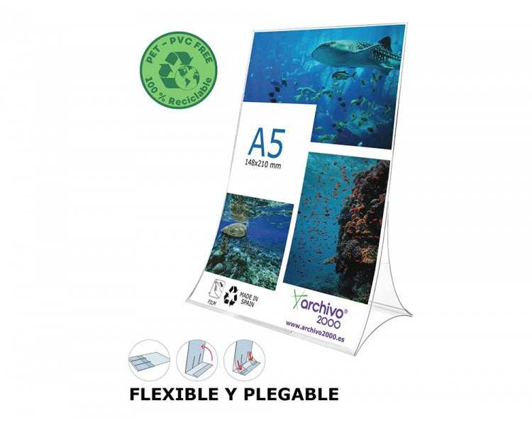 Expositor sobremesa archivo 2000 plegable pet 100% reciclable din a5 vertical transparente 90x150x210 mm