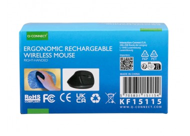 Raton q-connect optico inalambrico ergonomico vertical dpi 800/1200/1600 bateria recargable negro