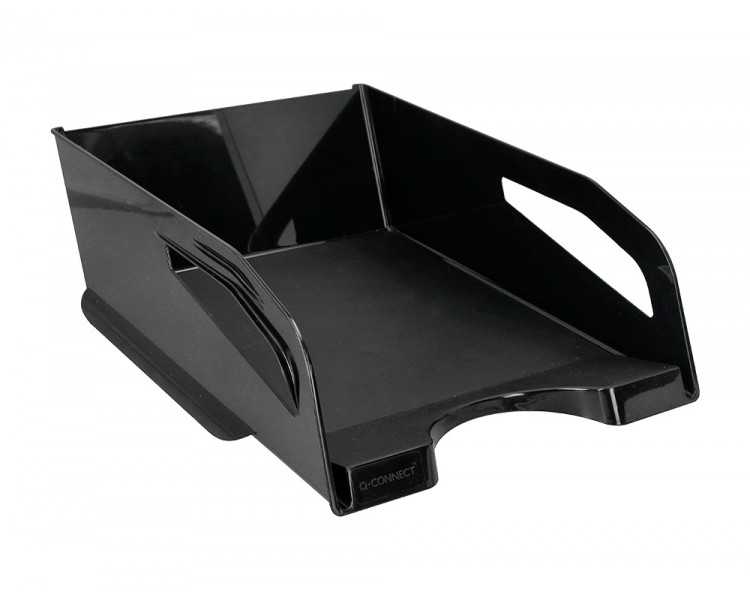 Bandeja sobremesa plastico q-connect gran capacidad con asa negro opaco 386x270x115mm