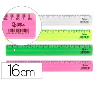 Regla liderpapel plastico 16 cm cubilete con 100 unidades colores surtidos