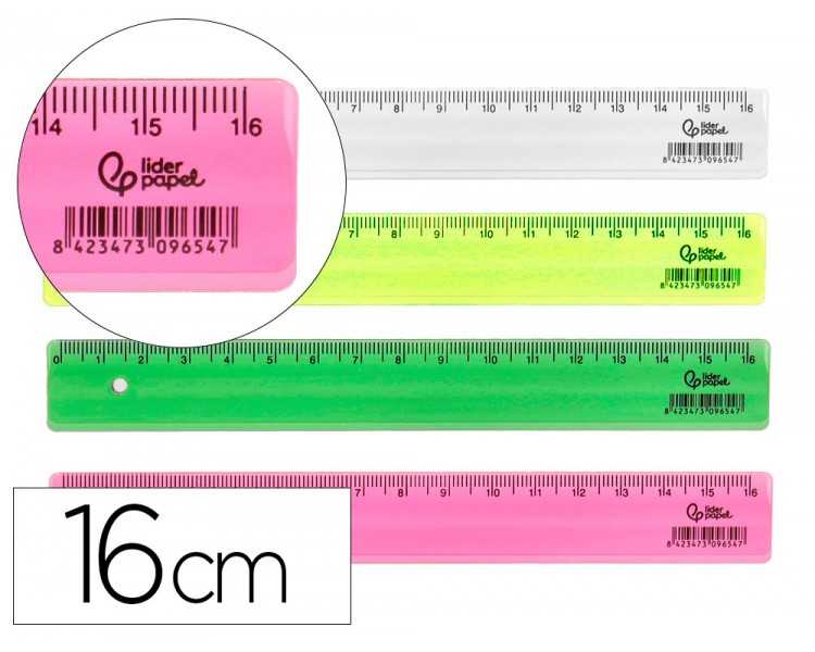 Regla liderpapel plastico 16 cm cubilete con 100 unidades colores surtidos