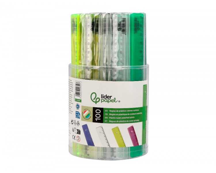 Regla liderpapel plastico 16 cm cubilete con 100 unidades colores surtidos