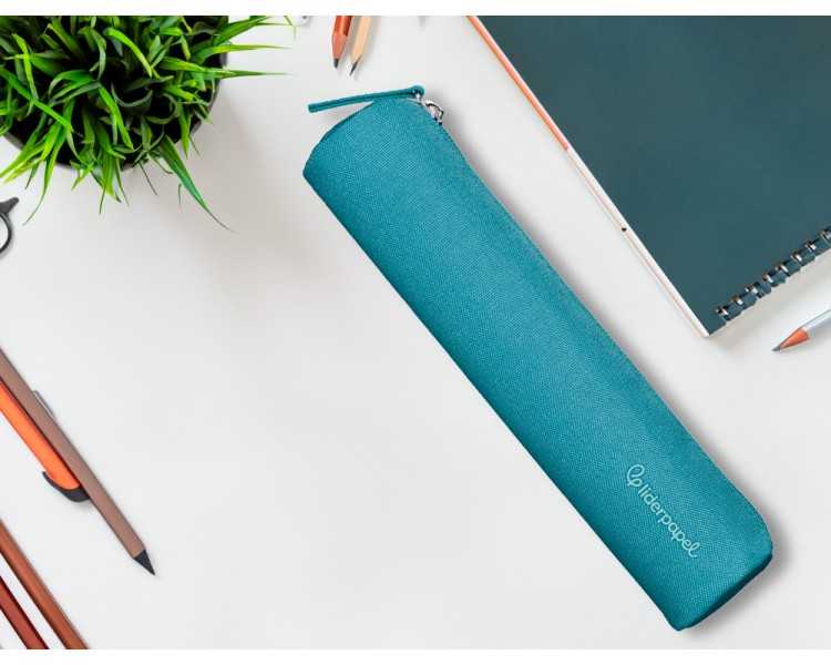 Estuche portatodo liderpapel slim cilindrico 220x45mm azulturquesa