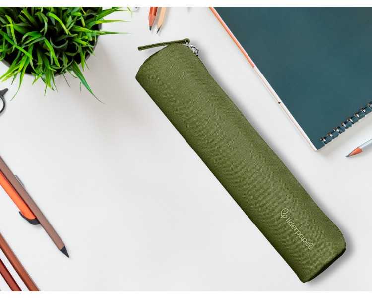 Estuche portatodo liderpapel slim cilindrico 220x45mm verde militar
