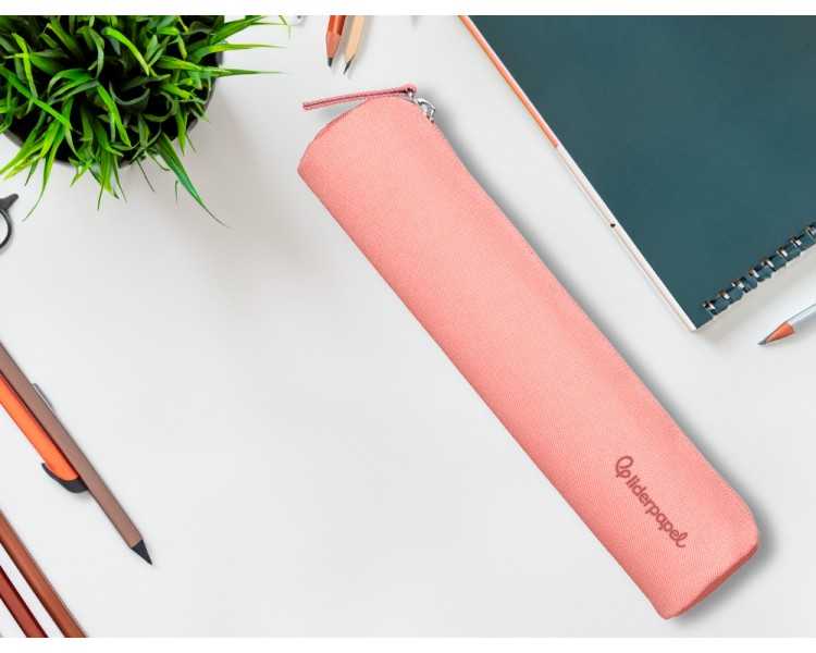 Estuche portatodo liderpapel slim cilindrico 220x45mm rosa