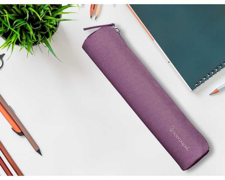 Estuche portatodo liderpapel slim cilindrico 220x45mm morado empolvado