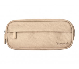 Estuche portatodo liderpapel classic ovalado 2 cremalleras con bolsillo delantero 210x90mm crema
