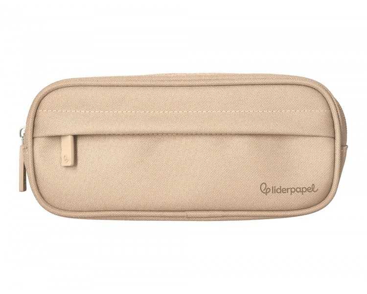 Estuche portatodo liderpapel classic ovalado 2 cremalleras con bolsillo delantero 210x90mm crema
