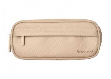 Estuche portatodo liderpapel classic ovalado 2 cremalleras con bolsillo delantero 210x90mm crema