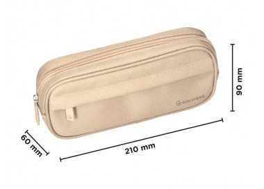 Estuche portatodo liderpapel classic ovalado 2 cremalleras con bolsillo delantero 210x90mm crema