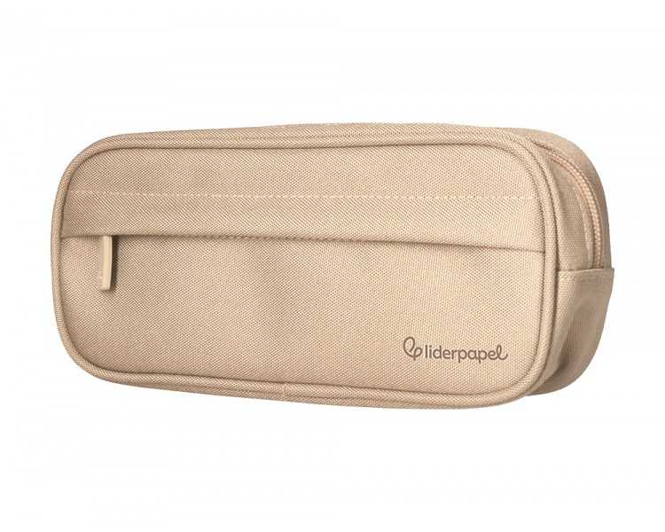 Estuche portatodo liderpapel classic ovalado 2 cremalleras con bolsillo delantero 210x90mm crema