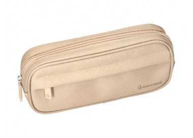 Estuche portatodo liderpapel classic ovalado 2 cremalleras con bolsillo delantero 210x90mm crema