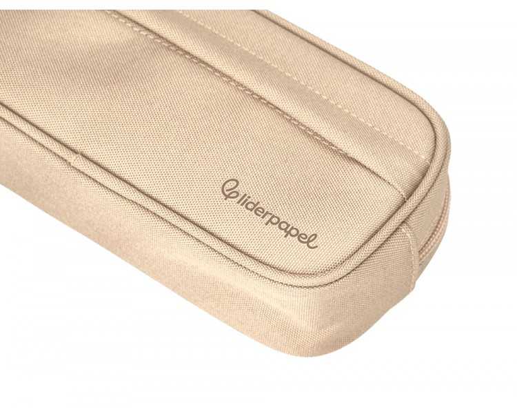 Estuche portatodo liderpapel classic ovalado 2 cremalleras con bolsillo delantero 210x90mm crema