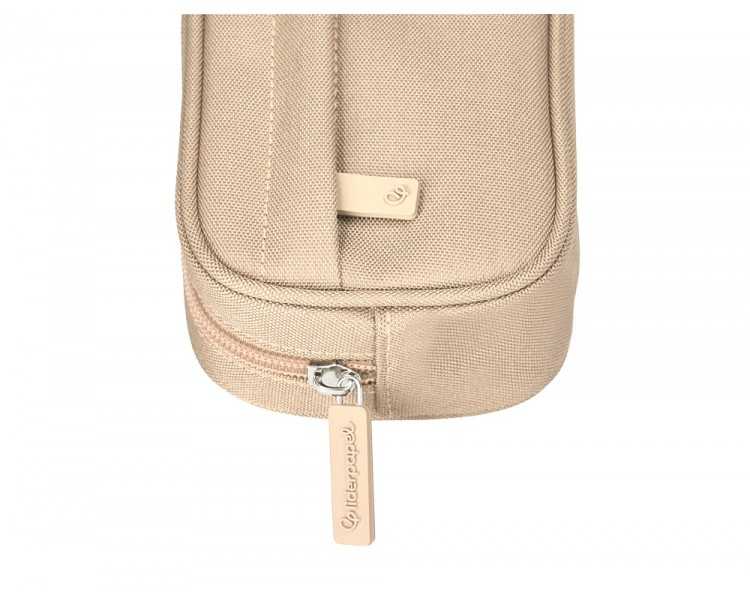Estuche portatodo liderpapel classic ovalado 2 cremalleras con bolsillo delantero 210x90mm crema