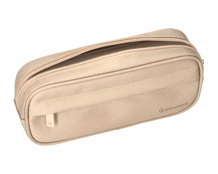 Estuche portatodo liderpapel classic ovalado 2 cremalleras con bolsillo delantero 210x90mm crema