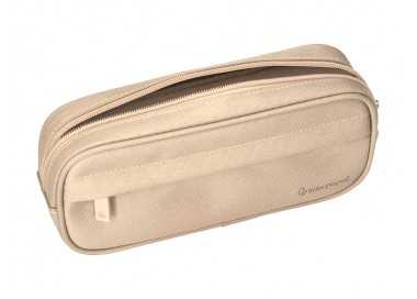 Estuche portatodo liderpapel classic ovalado 2 cremalleras con bolsillo delantero 210x90mm crema