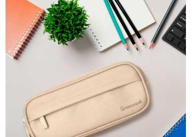Estuche portatodo liderpapel classic ovalado 2 cremalleras con bolsillo delantero 210x90mm crema