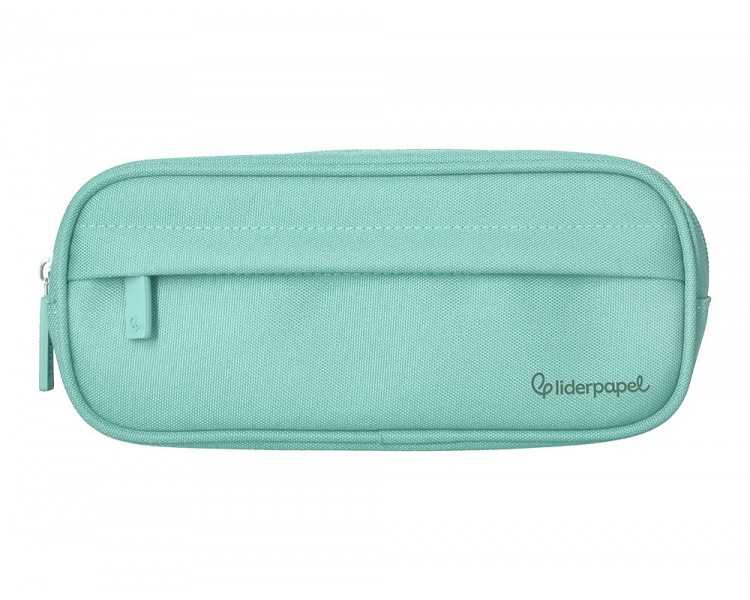 Estuche portatodo liderpapel classic ovalado 2 cremalleras con bolsillo delantero 210x90mm verde manzana