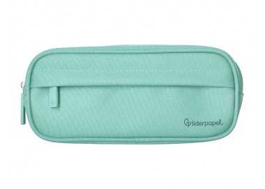 Estuche portatodo liderpapel classic ovalado 2 cremalleras con bolsillo delantero 210x90mm verde manzana
