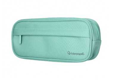 Estuche portatodo liderpapel classic ovalado 2 cremalleras con bolsillo delantero 210x90mm verde manzana