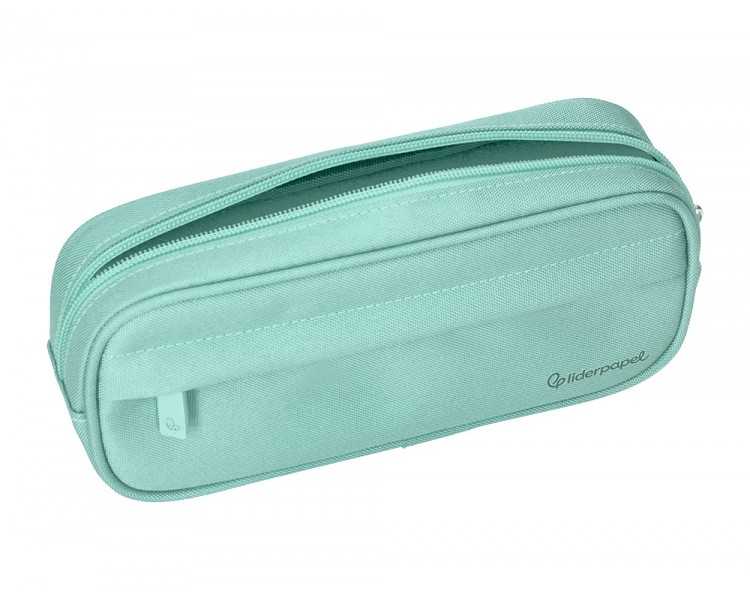 Estuche portatodo liderpapel classic ovalado 2 cremalleras con bolsillo delantero 210x90mm verde manzana
