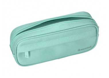 Estuche portatodo liderpapel classic ovalado 2 cremalleras con bolsillo delantero 210x90mm verde manzana