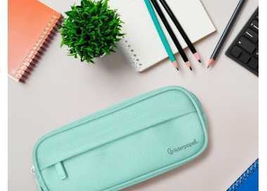 Estuche portatodo liderpapel classic ovalado 2 cremalleras con bolsillo delantero 210x90mm verde manzana