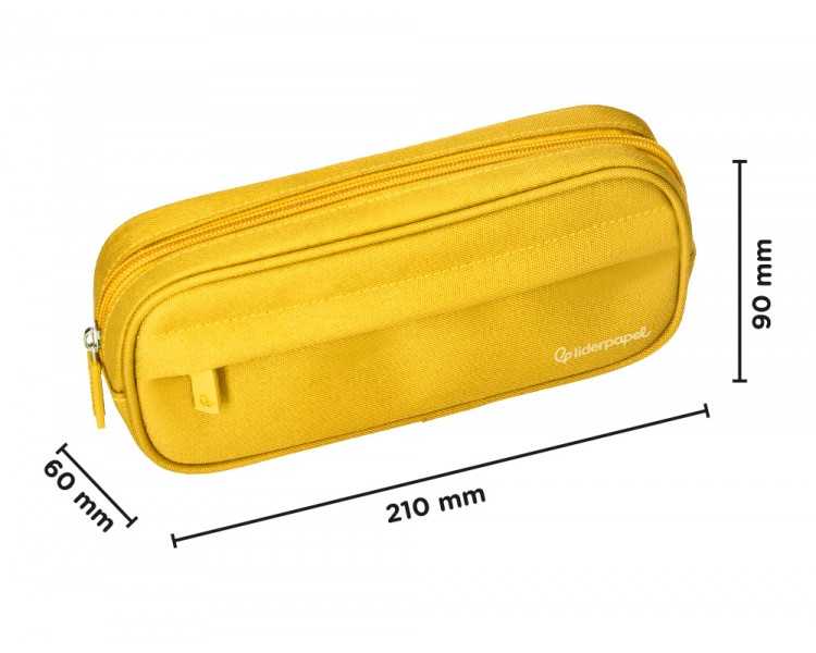 Estuche portatodo liderpapel classic ovalado 2 cremalleras con bolsillo delantero 210x90mm amarillo