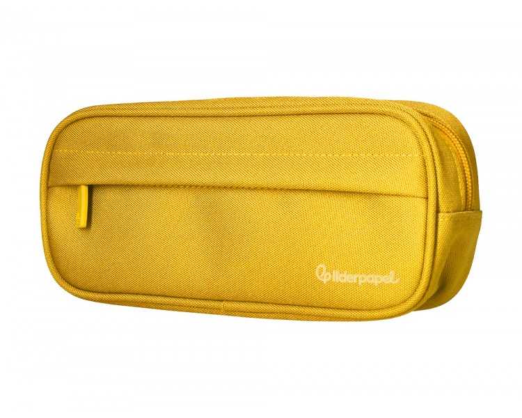 Estuche portatodo liderpapel classic ovalado 2 cremalleras con bolsillo delantero 210x90mm amarillo