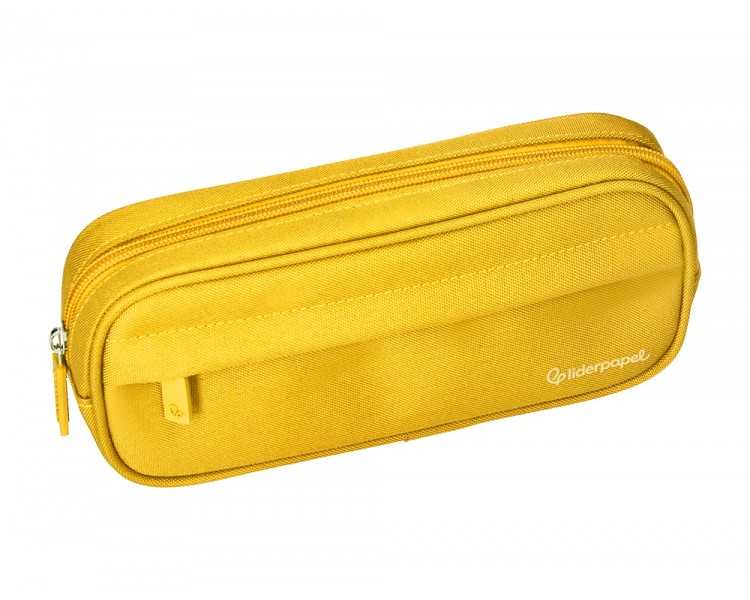 Estuche portatodo liderpapel classic ovalado 2 cremalleras con bolsillo delantero 210x90mm amarillo