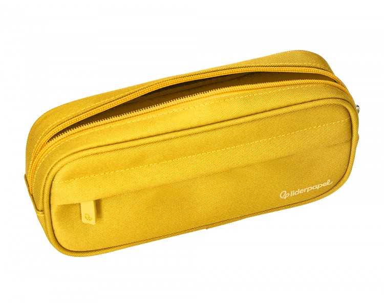 Estuche portatodo liderpapel classic ovalado 2 cremalleras con bolsillo delantero 210x90mm amarillo