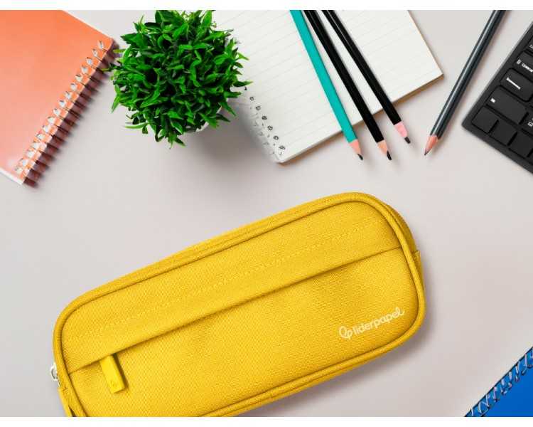 Estuche portatodo liderpapel classic ovalado 2 cremalleras con bolsillo delantero 210x90mm amarillo