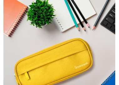 Estuche portatodo liderpapel classic ovalado 2 cremalleras con bolsillo delantero 210x90mm amarillo