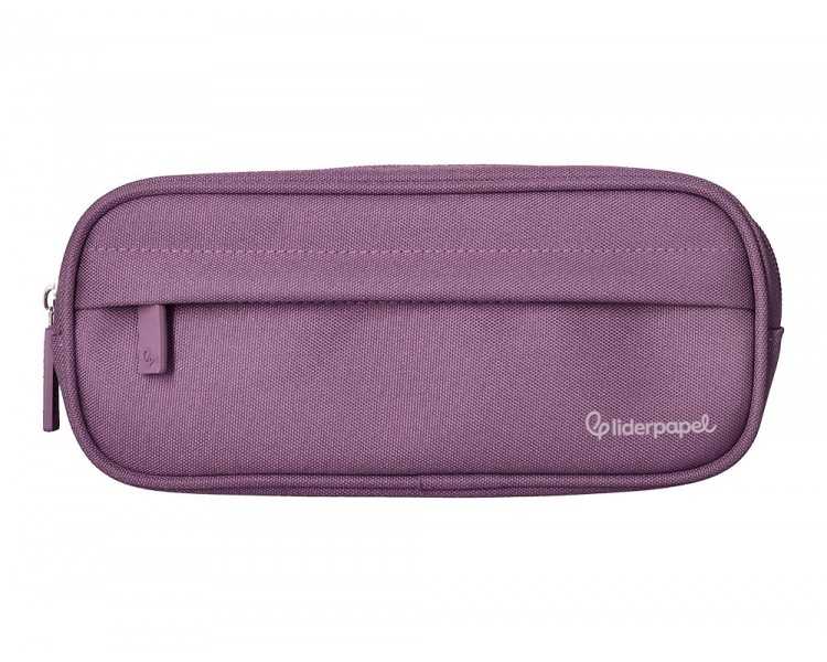 Estuche portatodo liderpapel classic ovalado 2 cremalleras con bolsillo delantero 210x90mm morado empolvado
