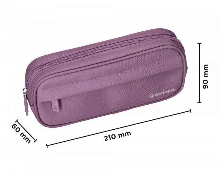 Estuche portatodo liderpapel classic ovalado 2 cremalleras con bolsillo delantero 210x90mm morado empolvado