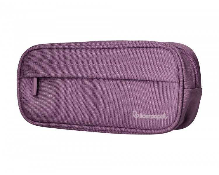 Estuche portatodo liderpapel classic ovalado 2 cremalleras con bolsillo delantero 210x90mm morado empolvado