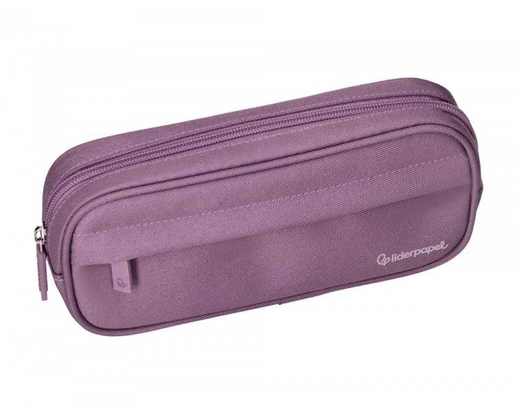 Estuche portatodo liderpapel classic ovalado 2 cremalleras con bolsillo delantero 210x90mm morado empolvado