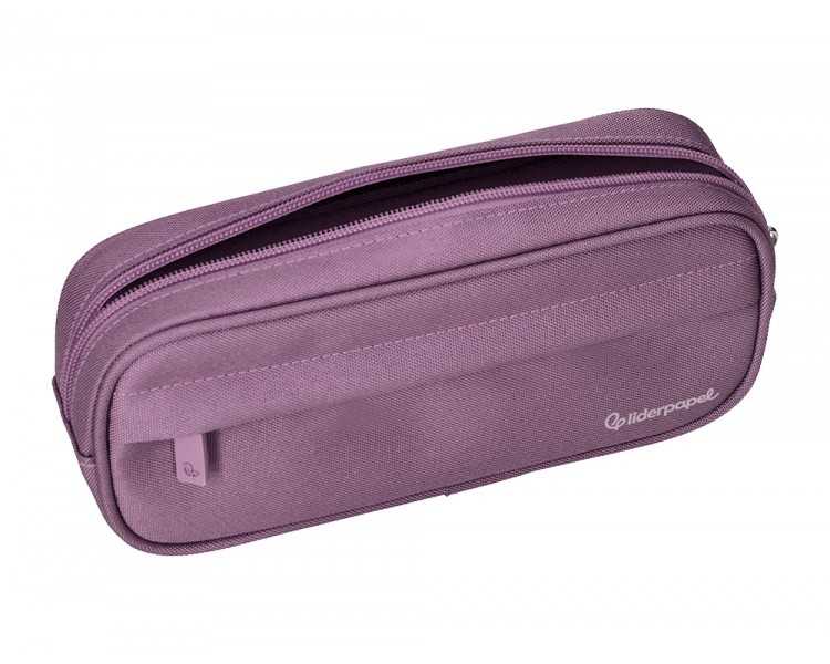 Estuche portatodo liderpapel classic ovalado 2 cremalleras con bolsillo delantero 210x90mm morado empolvado