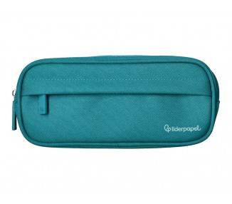 Estuche portatodo liderpapel classic ovalado 2 cremalleras con bolsillo delantero 210x90mm azul turquesa