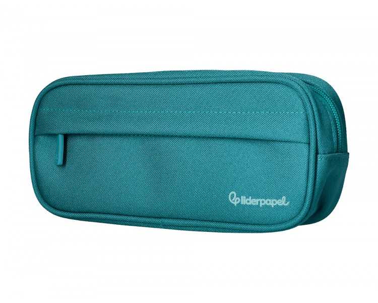 Estuche portatodo liderpapel classic ovalado 2 cremalleras con bolsillo delantero 210x90mm azul turquesa