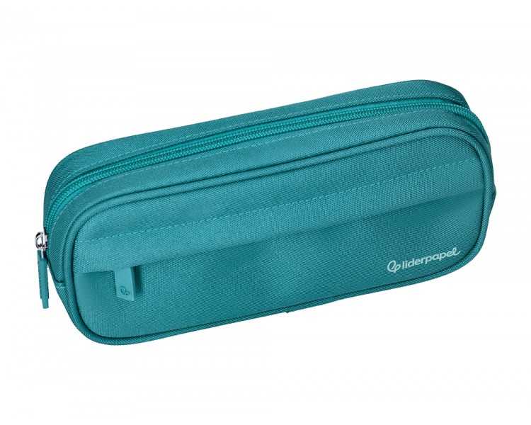 Estuche portatodo liderpapel classic ovalado 2 cremalleras con bolsillo delantero 210x90mm azul turquesa
