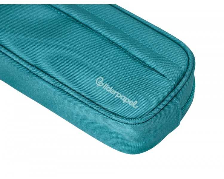 Estuche portatodo liderpapel classic ovalado 2 cremalleras con bolsillo delantero 210x90mm azul turquesa