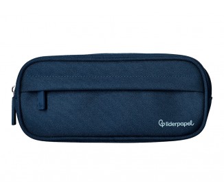 Estuche portatodo liderpapel classic ovalado 2 cremalleras con bolsillo delantero 210x90mm azul marino