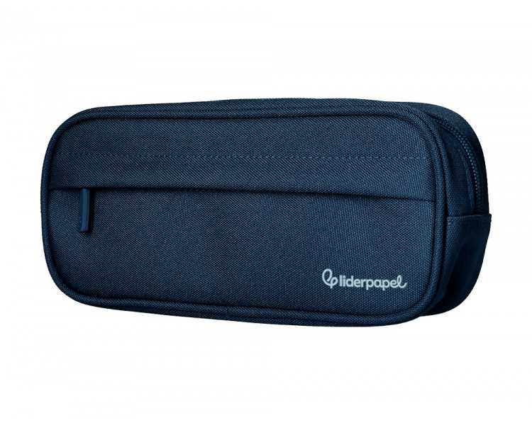 Estuche portatodo liderpapel classic ovalado 2 cremalleras con bolsillo delantero 210x90mm azul marino