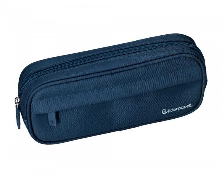 Estuche portatodo liderpapel classic ovalado 2 cremalleras con bolsillo delantero 210x90mm azul marino